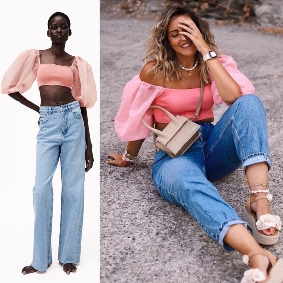 Zara Puff Sleeve Crop Top Pink Sheer Organza SOLD - Picture 16 of 16